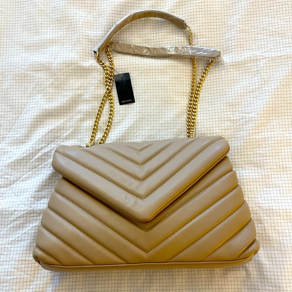 Classy nude vegan leather soft quilted purse